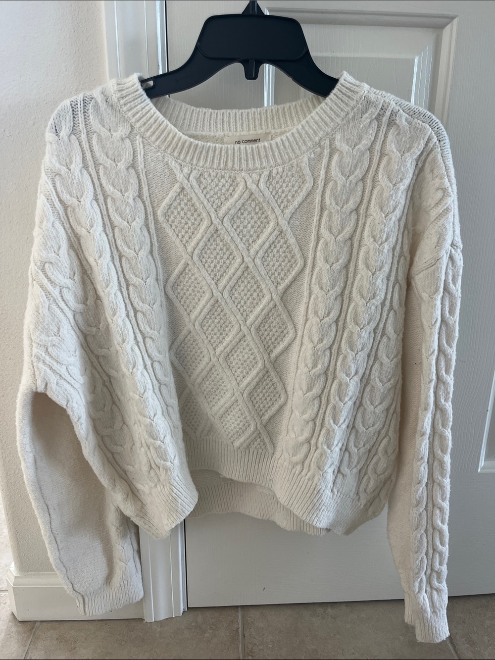 No Comment White Cable-Knit Crewneck Sweater - Women's Cozy Pullover
